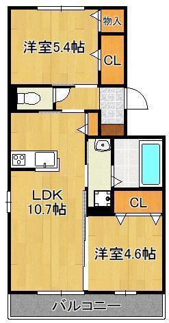 D-ROOM AT(2LDK/2階)の間取り写真
