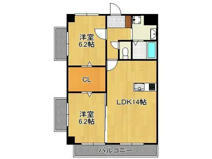 BRIGHT HEARTS ANO(2LDK/7階)の間取り写真