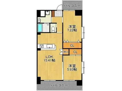 ウィングス穴生(2LDK/3階)の間取り写真