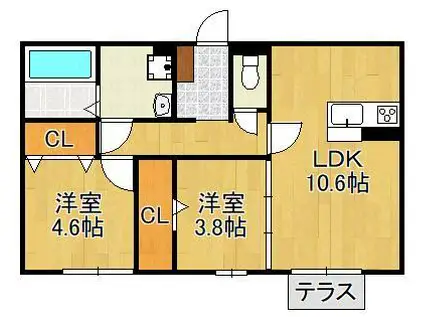 イオメール折尾 B棟(2LDK/1階)の間取り写真