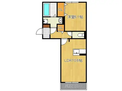 イオメール折尾 B棟(1LDK/2階)の間取り写真