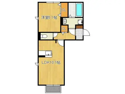 イオメール折尾 B棟(1LDK/3階)の間取り写真