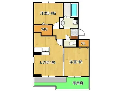 ヒルサイドレジデンス今光(2LDK/1階)の間取り写真