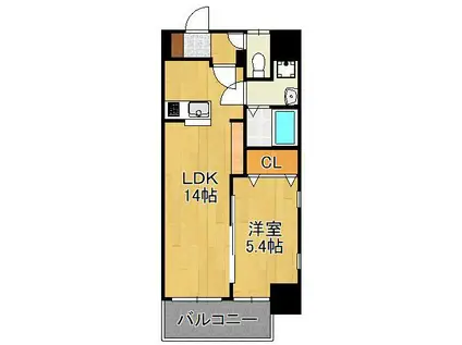 MDIプロスディブロ黒崎駅前(1LDK/2階)の間取り写真