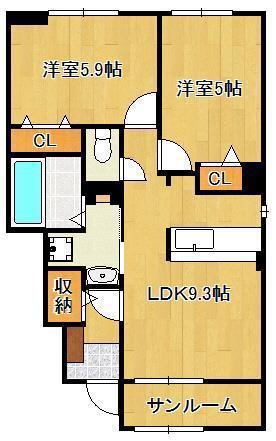 ラフィーネ(2LDK/1階)の間取り写真