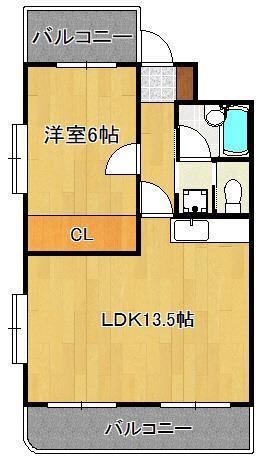 ライオンズマンション黒崎(1LDK/5階)の間取り写真