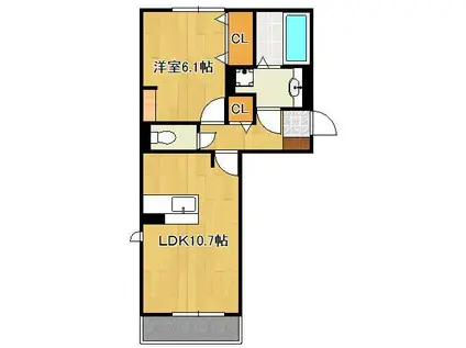 ルート アトリエ(1LDK/1階)の間取り写真