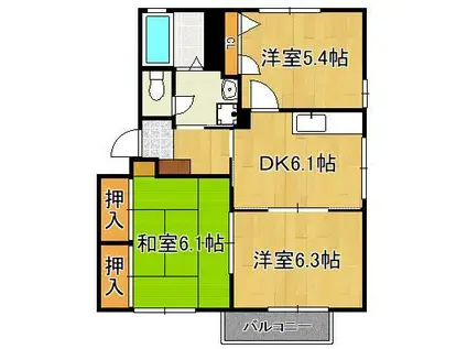 クエストヒル陣原B棟(3DK/2階)の間取り写真