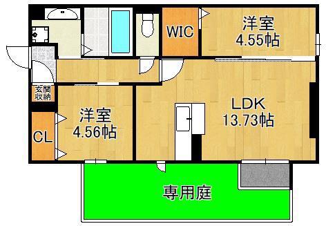 POLONIA WAKAMATSU A棟(2LDK/1階)の間取り写真