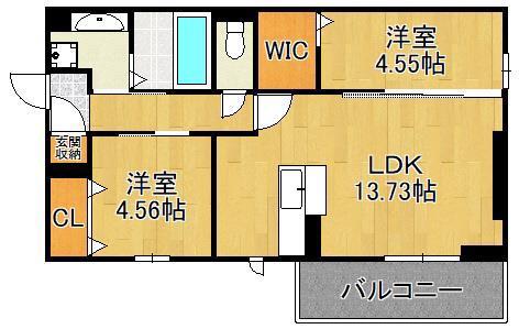 POLONIA WAKAMATSU A棟(2LDK/2階)の間取り写真