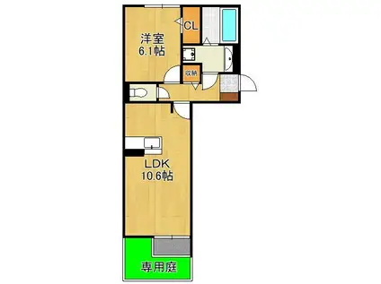 POLONIA WAKAMATSU B棟(1LDK/1階)の間取り写真