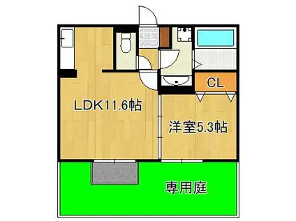 POLONIA WAKAMATSU B棟(1LDK/1階)の間取り写真