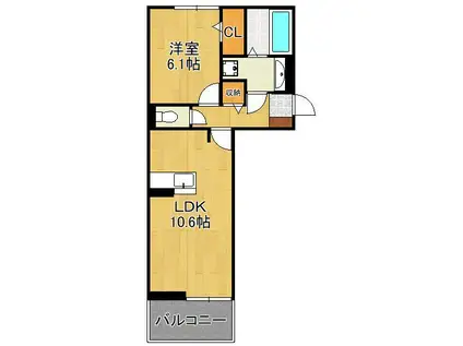 POLONIA WAKAMATSU B棟(1LDK/2階)の間取り写真