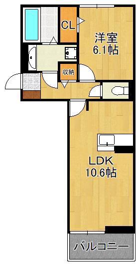 POLONIA WAKAMATSU B棟(1LDK/2階)の間取り写真