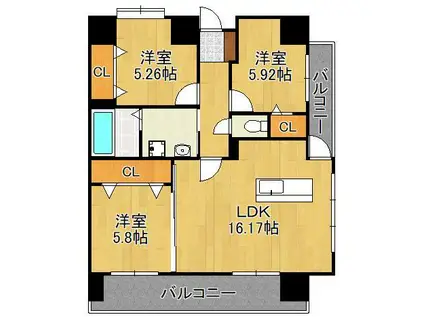 LEGEND筒井(3LDK/11階)の間取り写真