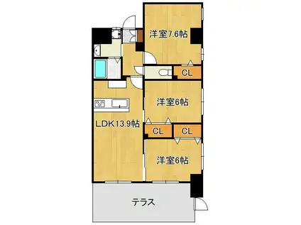 サンシャイン.プリンセス青山(3LDK/1階)の間取り写真