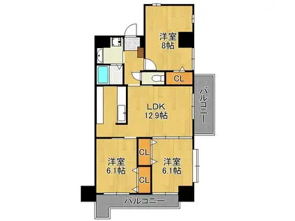 サンシャイン.プリンセス青山(3LDK/11階)の間取り写真