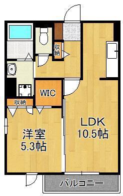 D-ROOM浜町Ⅱ A棟(1LDK/2階)の間取り写真