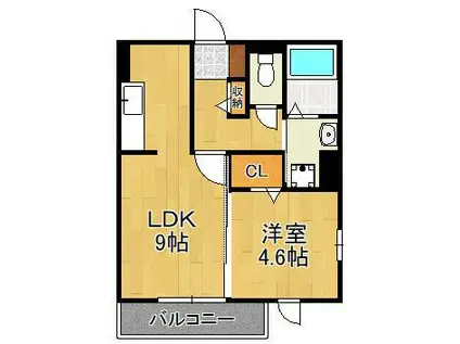 D-ROOM浜町Ⅱ A棟(1LDK/2階)の間取り写真