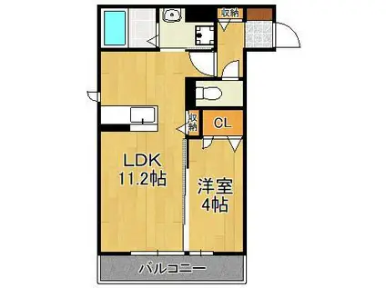 D-ROOM浜町Ⅱ B棟(1LDK/1階)の間取り写真