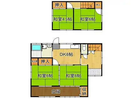 筑豊本線 若松駅 バス乗車時間：10分 西園町バス停で下車 徒歩7分 2階建 築46年(4DK)の間取り写真