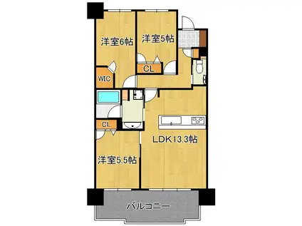 グランドパレス黒崎ランドマークス(3LDK/9階)の間取り写真