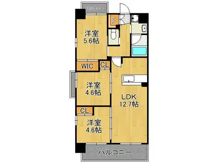 コンダクトレジデンスFUTAJIMA(3LDK/7階)の間取り写真