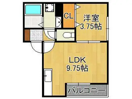 SELENE熊西(1LDK/2階)の間取り写真