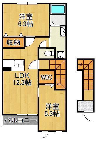ラ・カサブランカ(2LDK/2階)の間取り写真