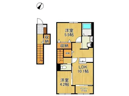 八幡西区東鳴水4丁目アパート(2LDK/2階)の間取り写真