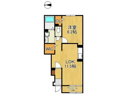 CLAIR熊西(1LDK/1階)の間取り写真