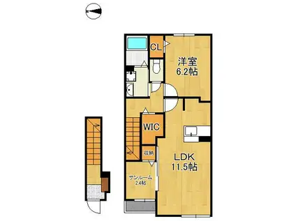 CLAIR熊西(1LDK/2階)の間取り写真