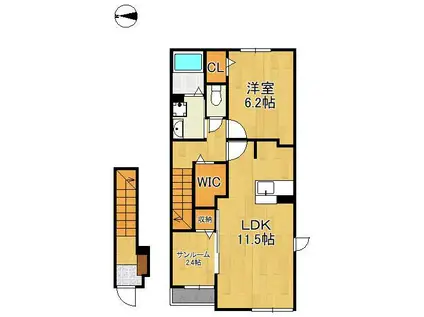 CLAIR熊西(1LDK/2階)の間取り写真