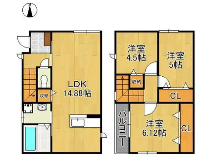 鹿児島本線 黒崎駅 バス乗車時間：9分 鳴水バス停で下車 徒歩3分 2階建 築1年(3LDK)の間取り写真
