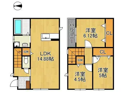 鹿児島本線 黒崎駅 バス乗車時間：9分 鳴水バス停で下車 徒歩3分 2階建 新築(3LDK)の間取り写真