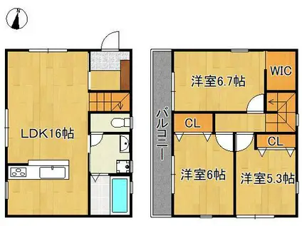 鹿児島本線 陣原駅 徒歩15分 2階建 築1年(3LDK)の間取り写真