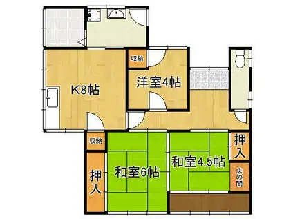 筑豊本線 藤ノ木駅 徒歩56分 1階建 築48年(3K)の間取り写真