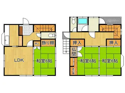 鹿児島本線 黒崎駅 徒歩9分 2階建 築52年(3LDK)の間取り写真