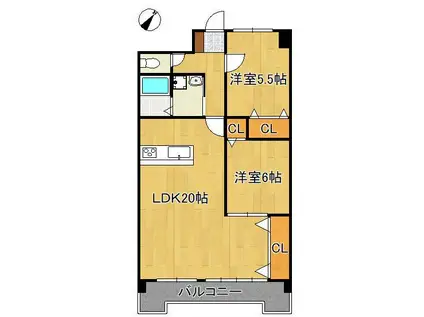 ミリオンコーポラス白藤(2LDK/2階)の間取り写真