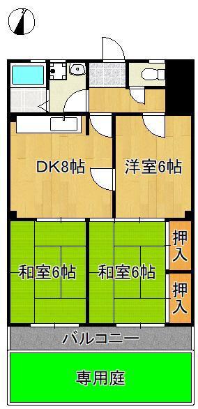 ミリオンコーポラス鷹ノ巣(3DK/1階)の間取り写真