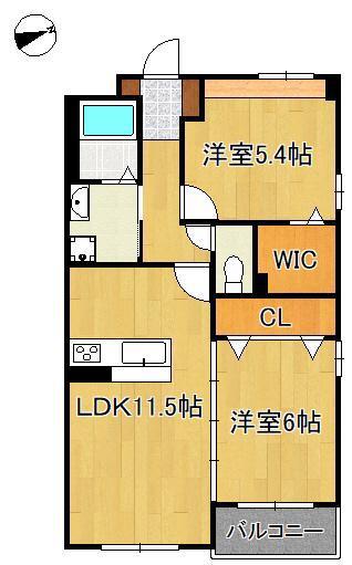 プロスペレ浜町(2LDK/5階)の間取り写真