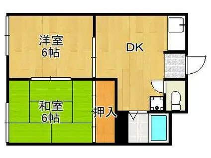 コーポKATUYAMA(2DK/2階)の間取り写真
