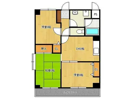 ジョイフル祇園桜通(3DK/6階)の間取り写真