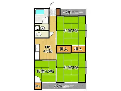 F.BLD(3DK/3階)の間取り写真