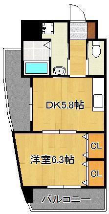 FARO戸畑駅前マンション(1DK/9階)の間取り写真