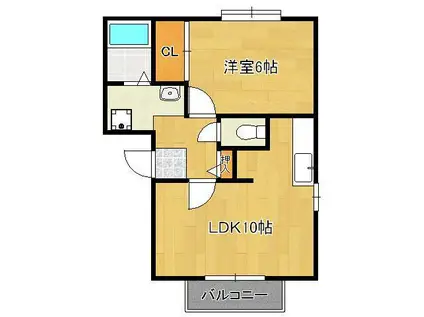 クレール祝町Ⅰ(1LDK/2階)の間取り写真