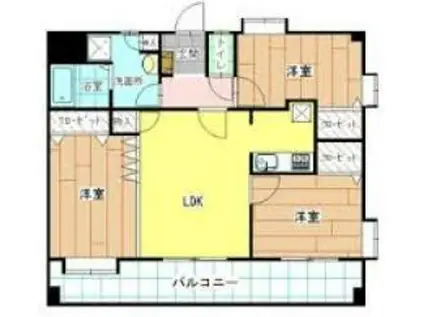 ニューリバー九工大駅前(3LDK/9階)の間取り写真