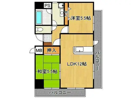 アネーロあそう(2LDK/10階)の間取り写真