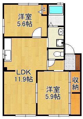 ラルブル トゥフィ・E (2LDK/1階)の間取り写真