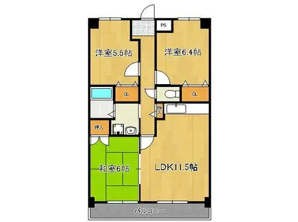 ルワージュ天神町(3LDK/4階)の間取り写真